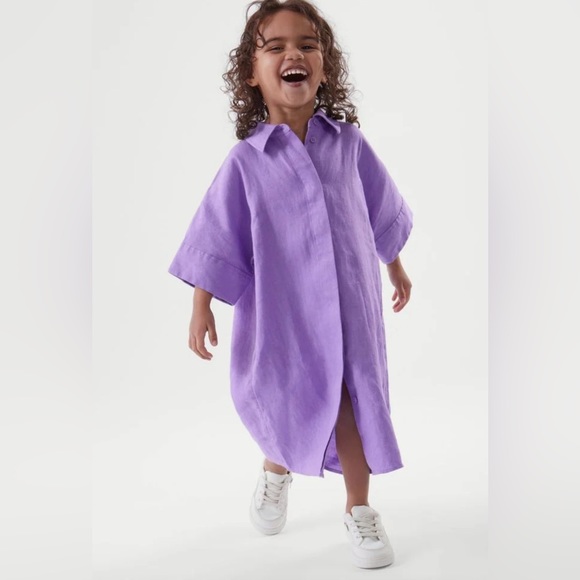 Mini Me by COS Girls Linen Shirtdress Purple Size 4-6Y NWT